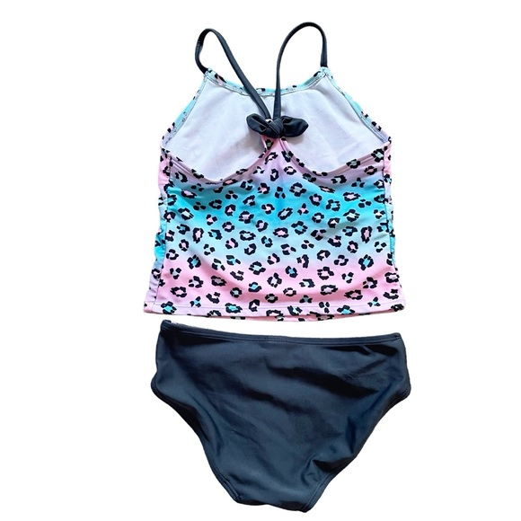 CAT & JACK Girls Magical Animal Ombré Bow Back Tankini Set Medium Gray Pink Blue - Picture 5 of 7